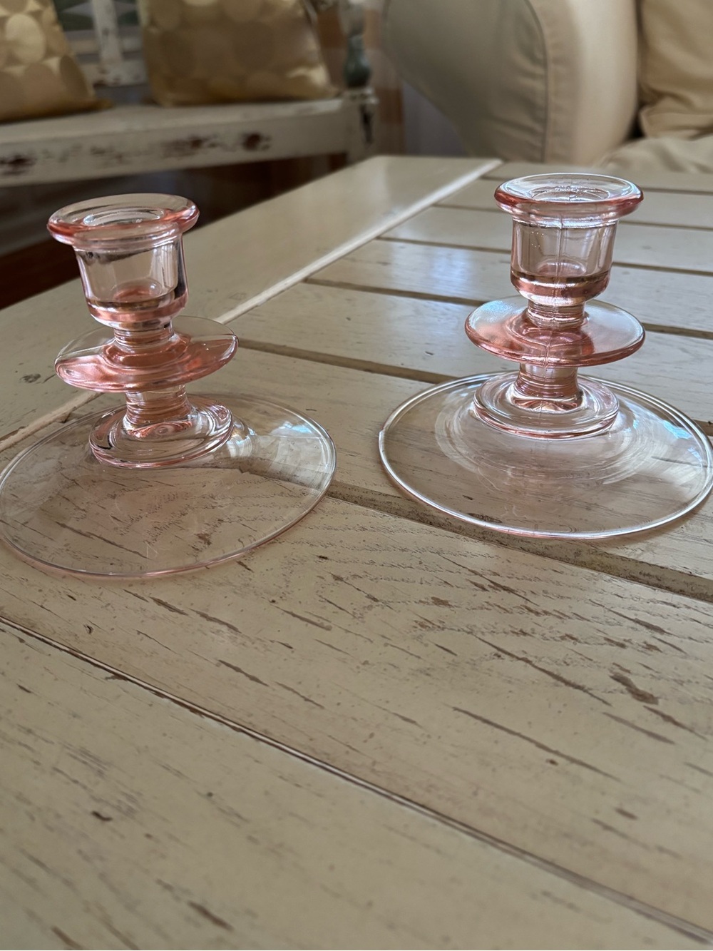 Pink Depression Glass Candle Holders